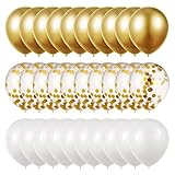 tao pipe Globos Dorado y Blanco Globos de Confeti de Oro, 30 Globos de Látex Metálico 12'/30cm Globos para Fiestas Decoracion Cumpleaños Boda Bautizos Ceremonia Balloons(Blanco Oro)