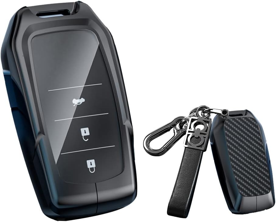 SANRILY ABS+Zinc Alloy Keyless 3/4/5 Button Key Fob Cover for Toyota 2019 Land Cruiser 2021 Venza 2021 RAV4 Prime 2021 Hilux Key Fob Case with Keychain Black