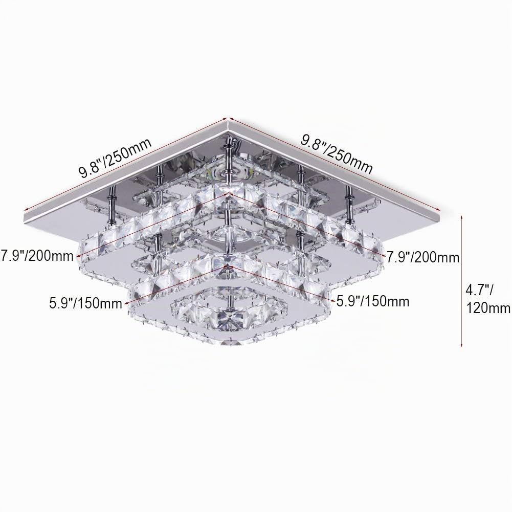 通用 Finktonglan Plafón LED de Cristal K9 25×25 cm, Lámpara de Techo Moderna Semiempotrada Cuadrada Blanco Frío 4500K–6000K para Dormitorio, Salón, Comedor y Pasillo [Clase de Eficiencia Energética E]