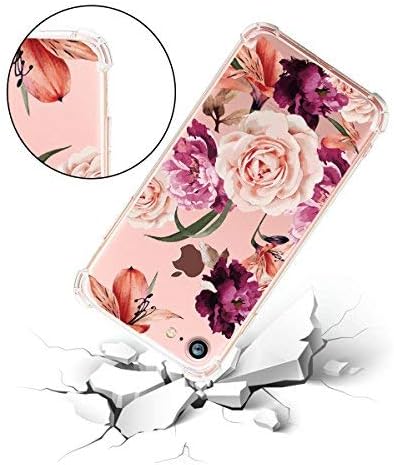 hepix iPhone 7 Floral Case Flowers iPhone 8 Case for Girls Women, Soft Flexible Clear TPU with Protective Bumpers Pink Purple Roses Phone Back Cover