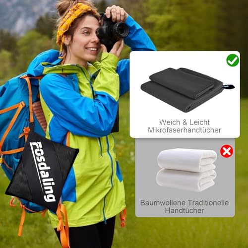 damoguin 3er-Set Mikrofaser Handtuch, Groß (180*80cm) & 2 Stück Klein (80*40cm) Schnelltrocknende Microfaser Fitness Handtücher, als Sporthandtuch, Strandtuch, Badetuch und Reisehandtuch (Dunkelgrau)