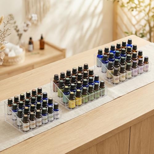 Image of 3Pack Essential Oil Holder,24Slots Plastics Essential Oil Storage,for Bottles Perfumes and Nail Polish Shelf,Essential Oil Organizer,Makeup Storage Rack