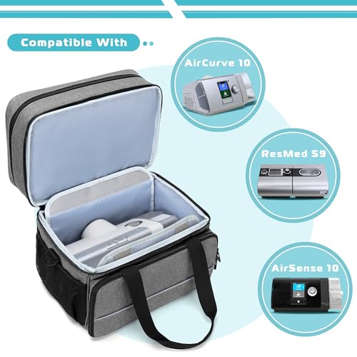 Image of CURMIO CPAP Travel Bag Storage Case Compatible with ResMed AirSense 11, AirSense 10, AirSense 10 Elite, AirStart 10, Philips Dreamstation, 3B Medical Luna G3, and XT Fit, Gray (Patented Design)