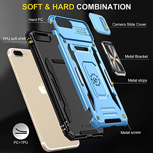 Image of Slide Camera Cover with Ring Holder Mobile Phone Case Cover for iPhone 7 Plus / 8 Plus (Blue)