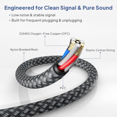 Image of Elebase 6.35mm TRS Instrument Cable 2M 2P,1 /4 Inch Male Guitar Cord 6.6FT
