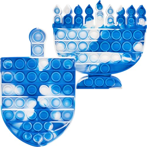 The Dreidel Company Menorah & Dreidel Set BLU/WHT Dreidel Poppit, Pop Fidget Toy Poppers, Hanukkah, Anti-Anxiety Toys (6 Sets)