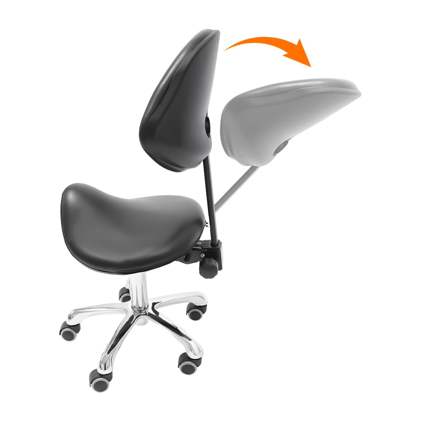 gegeweeret Saddle Stool Chair with Back Support Rolling Esthetician Seat Adjustable, Swivel Rolling Chair,for Salon Tattoo Shop Spa Home Dentist Clinic (Black, with Backrest)