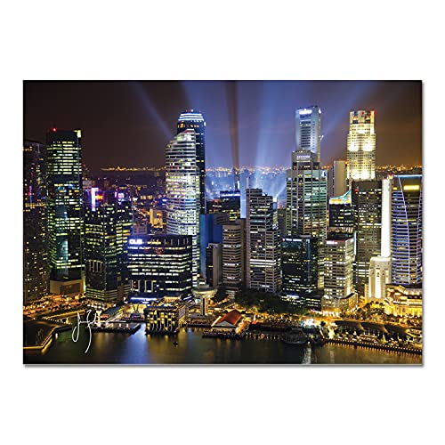 Giallobus - Quadro - Jim Zuckerman - Singapore skyline di notte - Vetro acrilico Plexi - 140x100 - Pronto da appendere - Quadri moderni per la casa