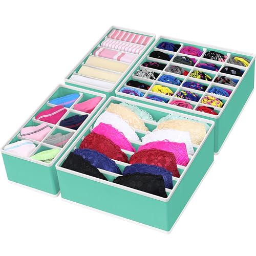 Image of Simple Houseware 4-Pack Drawer Organizer Set - Closet Dividers for Underwear, Socks, Bras, Scarves, Ties - Foldable Non-Woven Storage Boxes, Turquoise