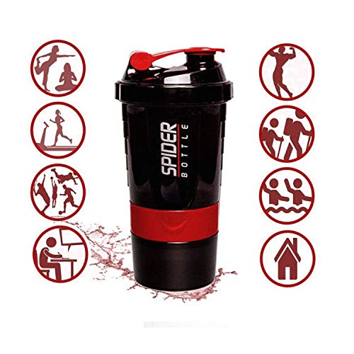 Image of Protein Shaker Bottle / 100% Leakproof Guarantee Sipper Bottle Ideal for Protein Shaker Bottle / 500ml with 2 Storage Compartment Cup for Gym, Yoga, Hiking, Cycling, BPA Free Material. (Red)