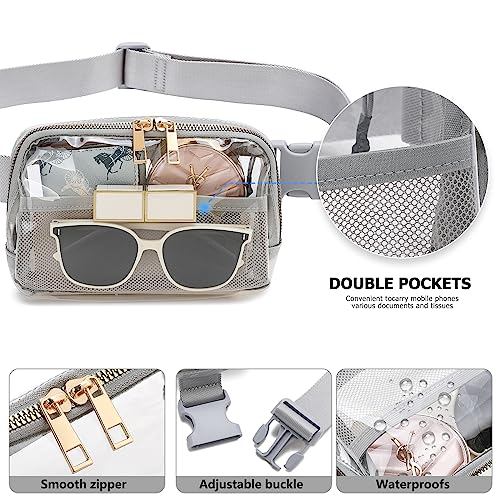Image of Clear Fanny Pack Belt Bag Stadium Approved for Women Men with Adjustable Strap Water-resistant Waist bag Clear Purse for Travel Workout Running Hiking(Gray）