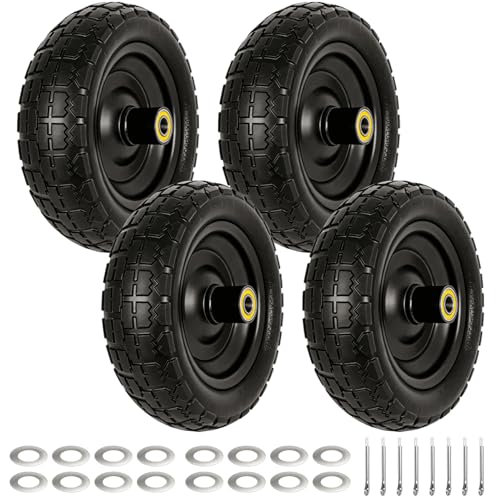 10 G orilla Cart Tires Flat Free 300LB Capacity with 5/8 Axle Bore Hole 2.2 Offset Hub Solid Rubber Tire for GOR Garden Cart Trolleys Hand Trucks Yard Trailers 4 Pack