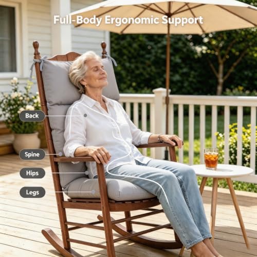Image of QILLOWAY Outdoor Rocking Chair Cushions Set of 2, 100% Polyester Waterproof Patio Rocking Chair Cushion, High Back Weatherproof Chair Pad for Adirondack & Outdoor Furniture, Grey