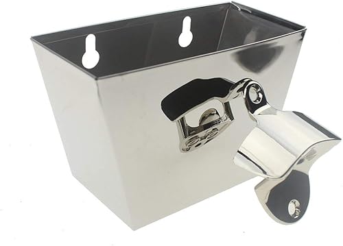 Luwanburg Abrebotellas de cerveza montado en la pared de plata con el recolector de tapa de acero inoxidable