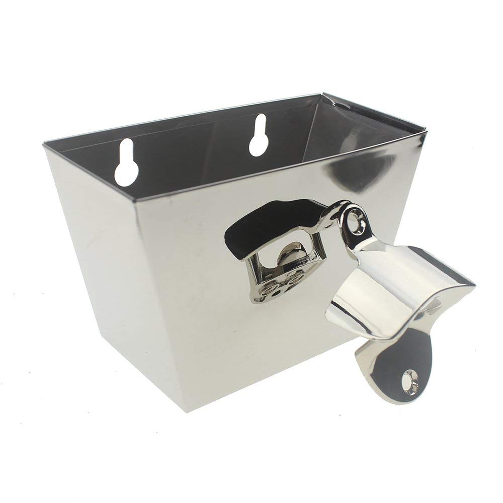 Stainless Wall Mounted Beer Bottle Opener with Bottle Cap Catcher Stainless Steel (Silver)