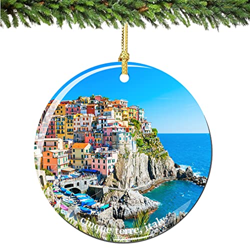 Cinque Terre Italy Christmas Ornament, Porcelain 2.75 Inch Italian Christmas Ornaments