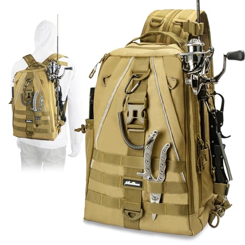 MoiShow Fishing Backpack Tackle Bag, Fishing Tackle Box Bag with Rod Holder Ultralight Water-Resistant Outdoor Shoulder Backpack for Fishing Gear and Equipment