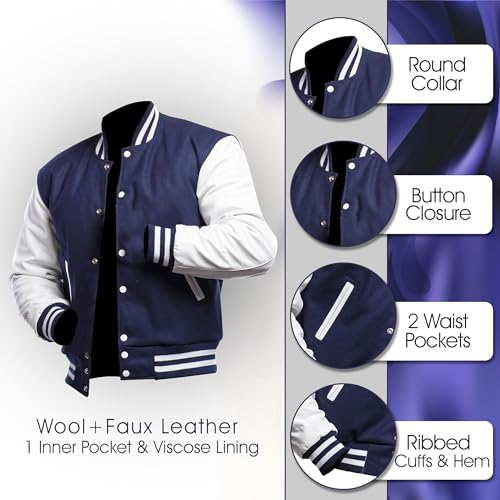 Image of LP-FACON Unisex Varsity Letterman Jacket | Mens College Baseball High School Bomber Wool + Faux Leather Jacket
