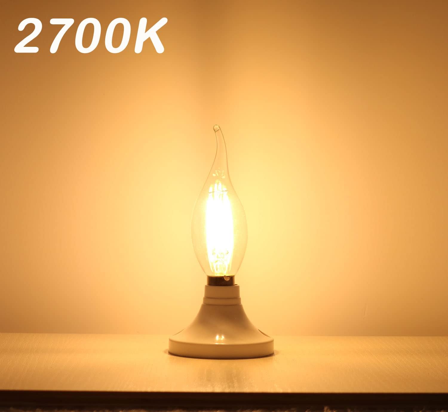 E14 LED Bulb European Base 4W Dimmable 40W Equivalent, Flame Tip Candelabra LED Bulbs, 110V 2700K Warm White 12-Pack