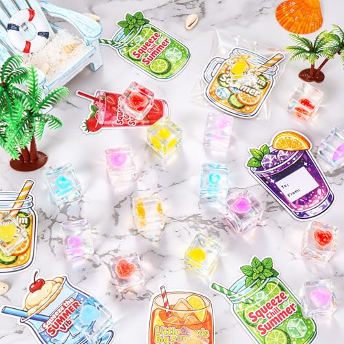 Image of 24 Pcs Ice Cube Squishy Toys with Greeting Cards,Stress Cube Squeeze Fidget Toys for Kids & Adults, Sensory Squishy Ball for Anxiety Relief,Party Favor, Classroom Prizes
