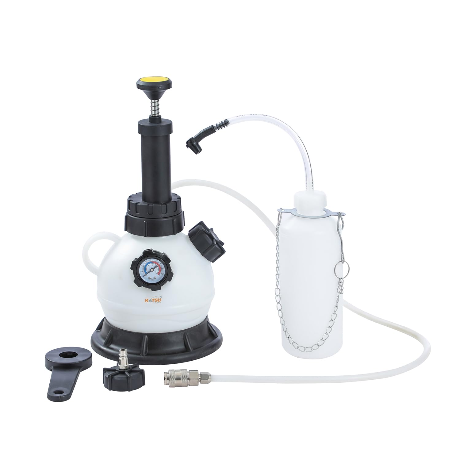 KATSU Tools Manuelles Bremsflüssigkeits-Entlüftungsset, 2 l Vakuum-Bremsentlüfter mit 1 l Nachfüllflasche für Autos, LKWs und Motorräder