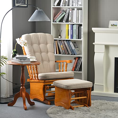 Dvasovio Rustic Glider Chair For Nursery With Ottoman, Resistant Rubber Wood Nursery Glider And Ottoman Sets For Relaxing, Rocking Chair For Living Room Bedroom #TOP1