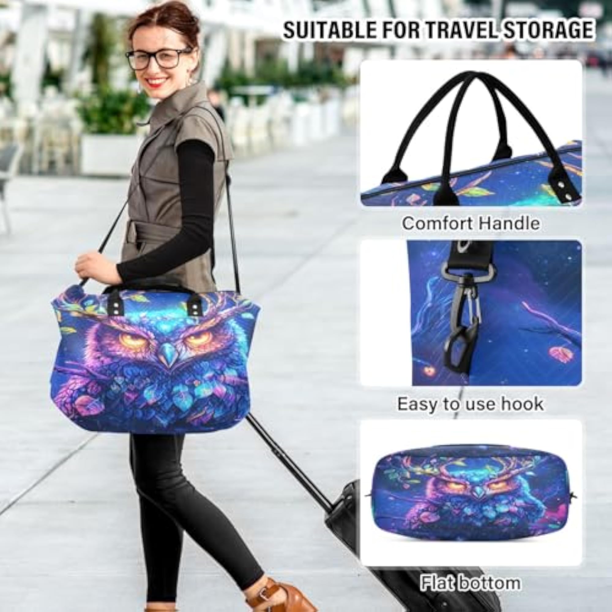 Glowing Eyes Owl Travel Duffle Bag, Gym Yoga Carry On