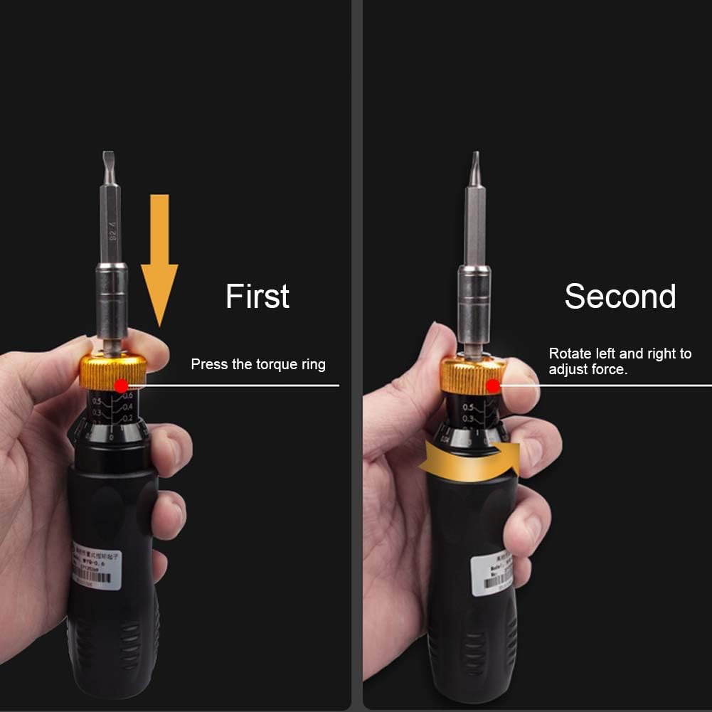 Torque Wrench, 1-6 (N.m) Slotted/Cross Bit Torque Screwdriver Set, Adjustable Handheld Micro-motor for Circuit Board
