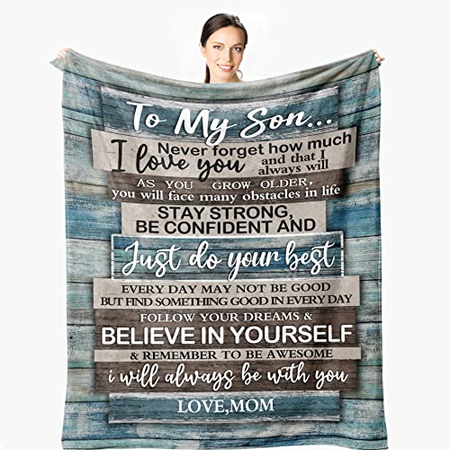 Wisegem to My Son Blanket from Mom - Gifts for Son from Mom Blanket 60"X 50"-Birthday Gifts for Son - Gifts for Grown Son - Son Gifts from Mother for His Birthday-Gifts Ideas for Boys Men