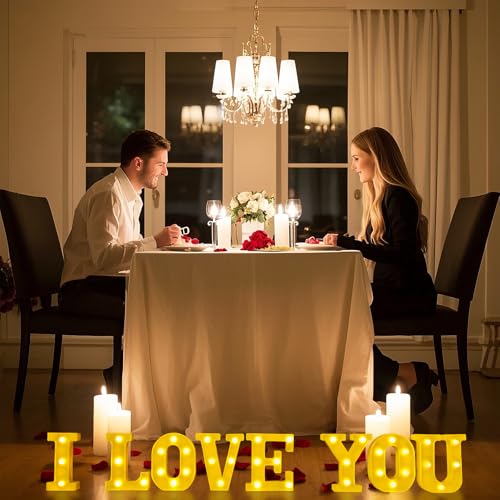 Image of I Love You Light Up Letters Proposing Decorations Set Includes 14 LED Light Letters and 1000 Rose Petals Valentine's Day Ornaments