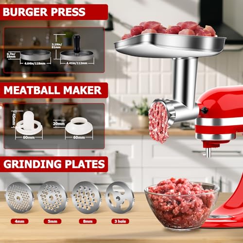 Stainless Steel Meat Grinder Attachments for KitchenAid Stand Mixers Accessories, Food Meat Grinder, 3 Sausage Stuffer, 4 Grinding Blades, 4 Grinding Plates, Burger Press, Meatball Maker - Thumbnail 3