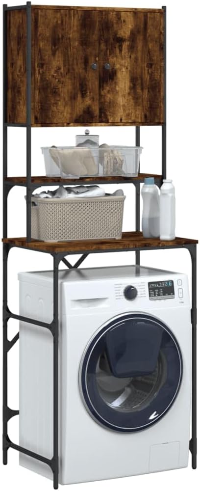 SHARK SHIP Washing Machine Cabinet over a washing machine, filled with laundry items.