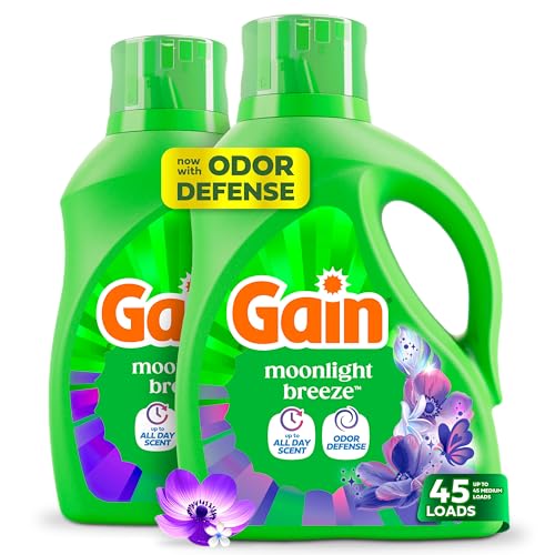 Gain Liquid Laundry Detergent with Odor Defense, Moonlight Breeze Scent, Laundry Soap For HE Washing Machines, 60 fl oz, 45 Loads, Pack of 2 (Packaging May Vary)
