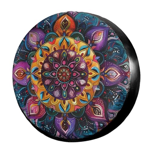 Image of Delerain Boho Mandala Turquoise Spare Tire Cover for RV Trailer SUV Truck and Many Vehicle, Wheel Covers Sun Protector Waterproof (15 Inch for Diameter 27 inch-29 inch)