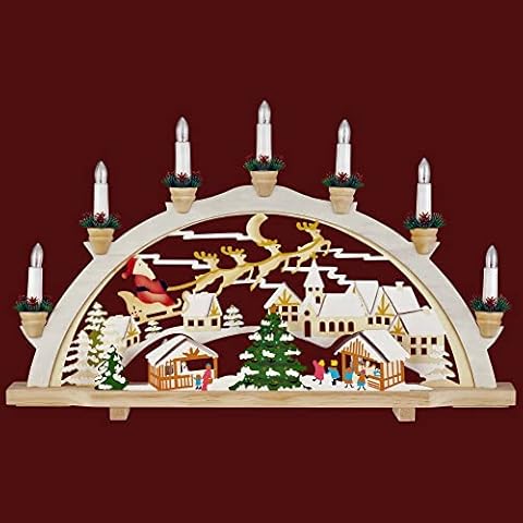 YS Schwibbogen Lichterbogen Leuchter Weihnachtsmarkt 10flammig innenbeleuchtet ca. 57 cm breit Natur/farbig Weihnachten Advent Geschenk Dekoration (823) Cover