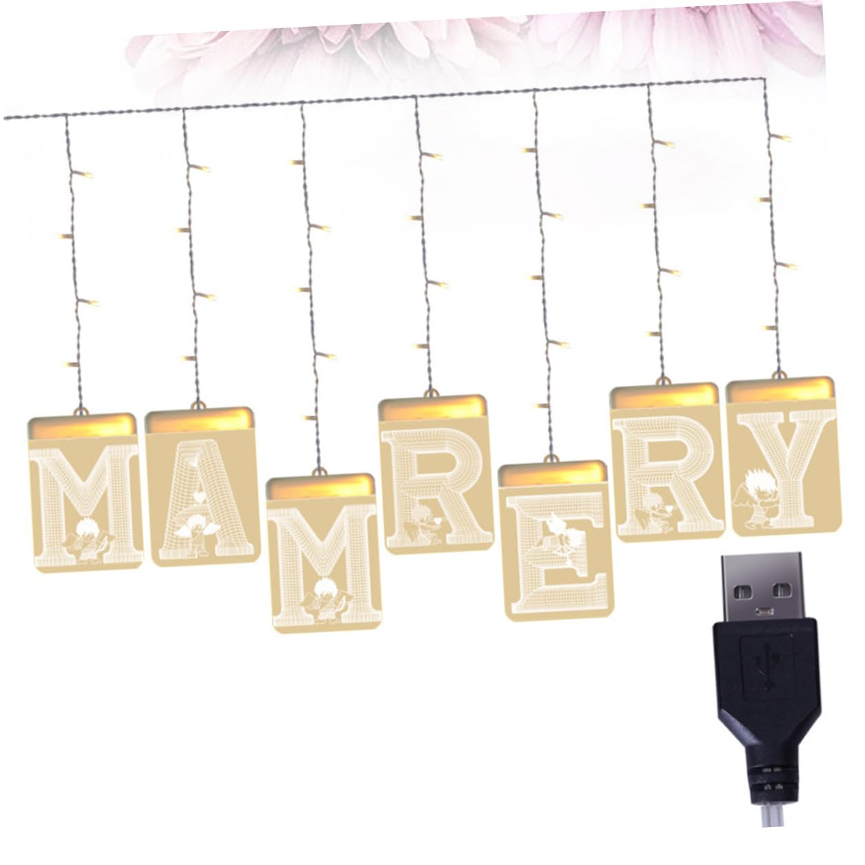 Heirate Mich LED Lichterkette mit USB Anschluss, Acryl | Romantisches Warmweißes Licht, für Party und Hochzeitsdekoration, Beige, Flammenlos