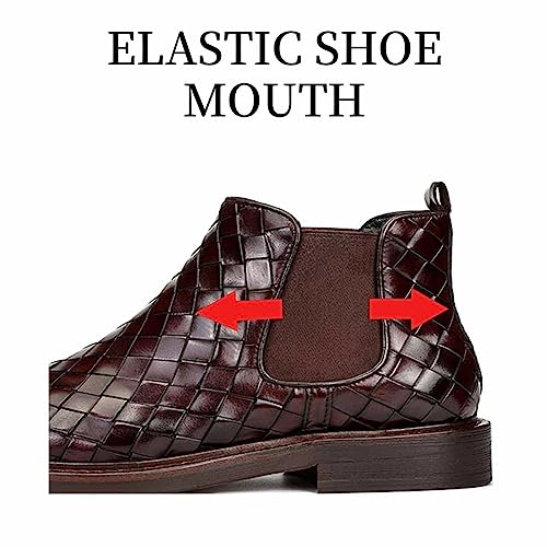 LAVAEGG Mens Chelsea Boots Leather Woven Slip on Dress Boots for Men Comfortable Ankle Casual Boots4