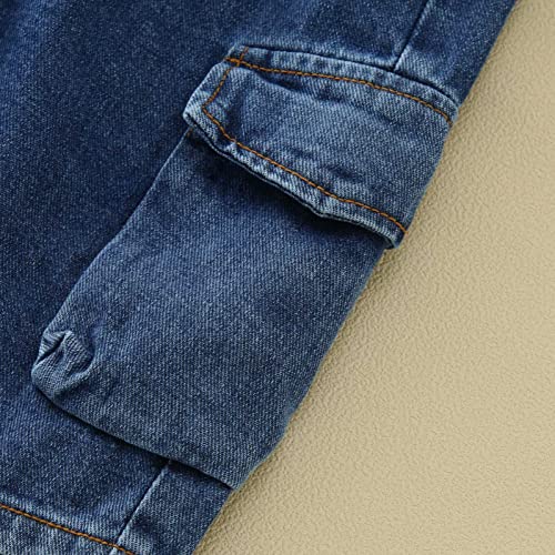 Calça cargo infantil infantil para bebês meninos, calça cargo folgada, cintura elástica, calça jeans