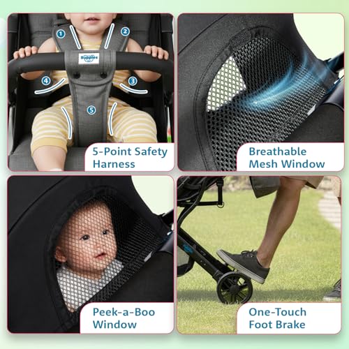 Image of Amazon Brand - Supples Baby Stroller for Newborns & Toddlers 0-3 Years | Auto Fold Travel Cabin Trolley Pram | Adjustable Backrest, 5-Point Safety Harness, 360 Wheels | Grey