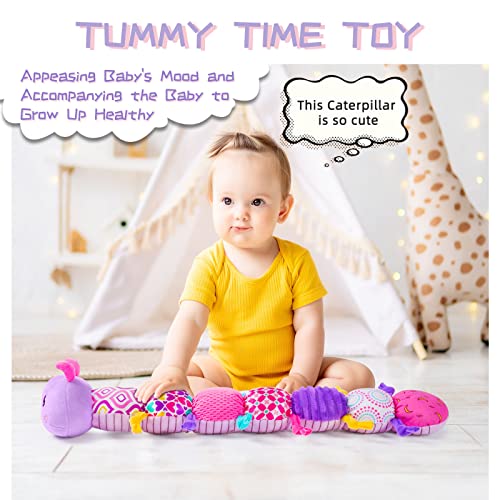 Ussybaby Baby Girl Toy For 0 3 6 9 12 Months, Soft Tummy Time Toy With Multi Textures,Rattle,Crinkle,Newborn Baby Stuffed Animal, Baby Gift,Caterpillar（Purple） #TOP4