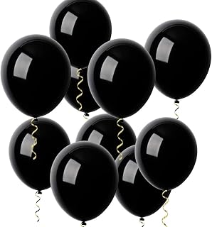 100 Globos Negros, Globos de Latex Negros de 12 pulgadas, Globos de Helio Negros con Cintas, Globos para Fiesta de Halloween Cumpleaños Boda Graduación Fiesta Temática de Funeral