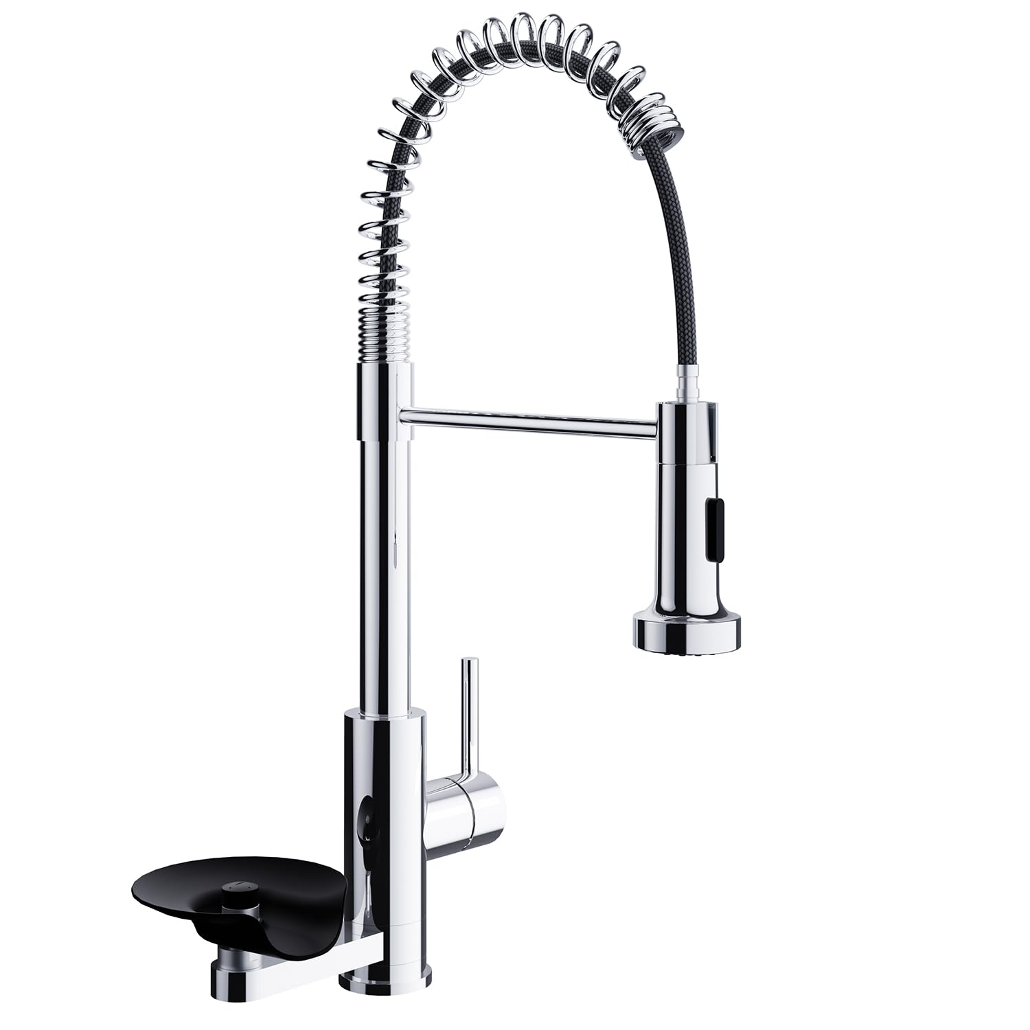 ZQFHSX Kitchen Sink Tap with Cup Washer Single Handle Lever Commercial High Arc Pull Out Sprayer Spring Mixer Taps Glass Rinser fit 1 or 3 Hole for Farmhouse Camper Laundry Utility RV Wet Bar Chrome