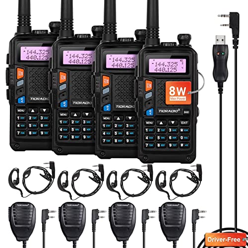 TIDRADIO Ham Radio Handheld TD-F6 High Power UV-5R Upgraded Version Two Way Radio with Earpieces Hand Mic and Driver Free Programming Cable 4 Pack…