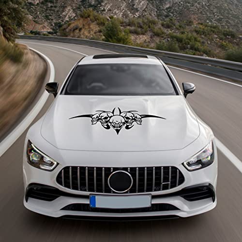 Bilisin Five Skull Head Pattern Car Hood Stripe Sticker Auto Racing Sport Body Side Stripe Skirt Roof Hood Decal Amusing Decoration For All Cars Vinyl Bumper Decal Black #TOP4
