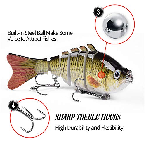 watalure Bass Fishing Lure 6 Segment Lifelike Multi Jointed Swimbait Slow Sinking Glidebait for Bass Trout Freshwater Saltwater (5pcs-Set2) - Thumbnail 4