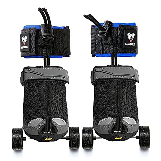 Maximus Roller Skates Dog Protective Boots Wheelchair Accessory for Knuckling and Dragging (Pair) (Blue - 3 in.)