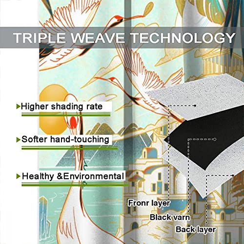 Asian Kitchen Curtains, Japanese Crane Flying And Bamboo Design, Window Drapes 2 Panel Set For Kitchen Cafe Decor 42X45Inch #TOP6