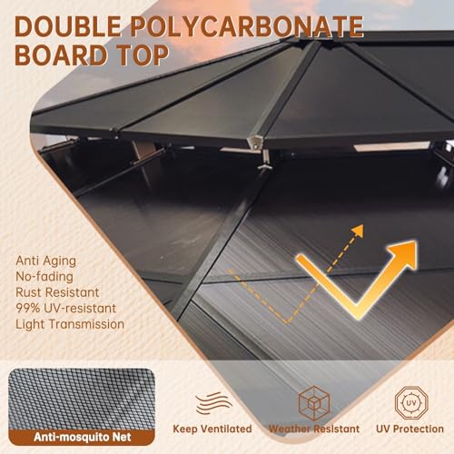 Hardtop Gazebo with Double-Layer Top Brown-12'x20' - Image 3