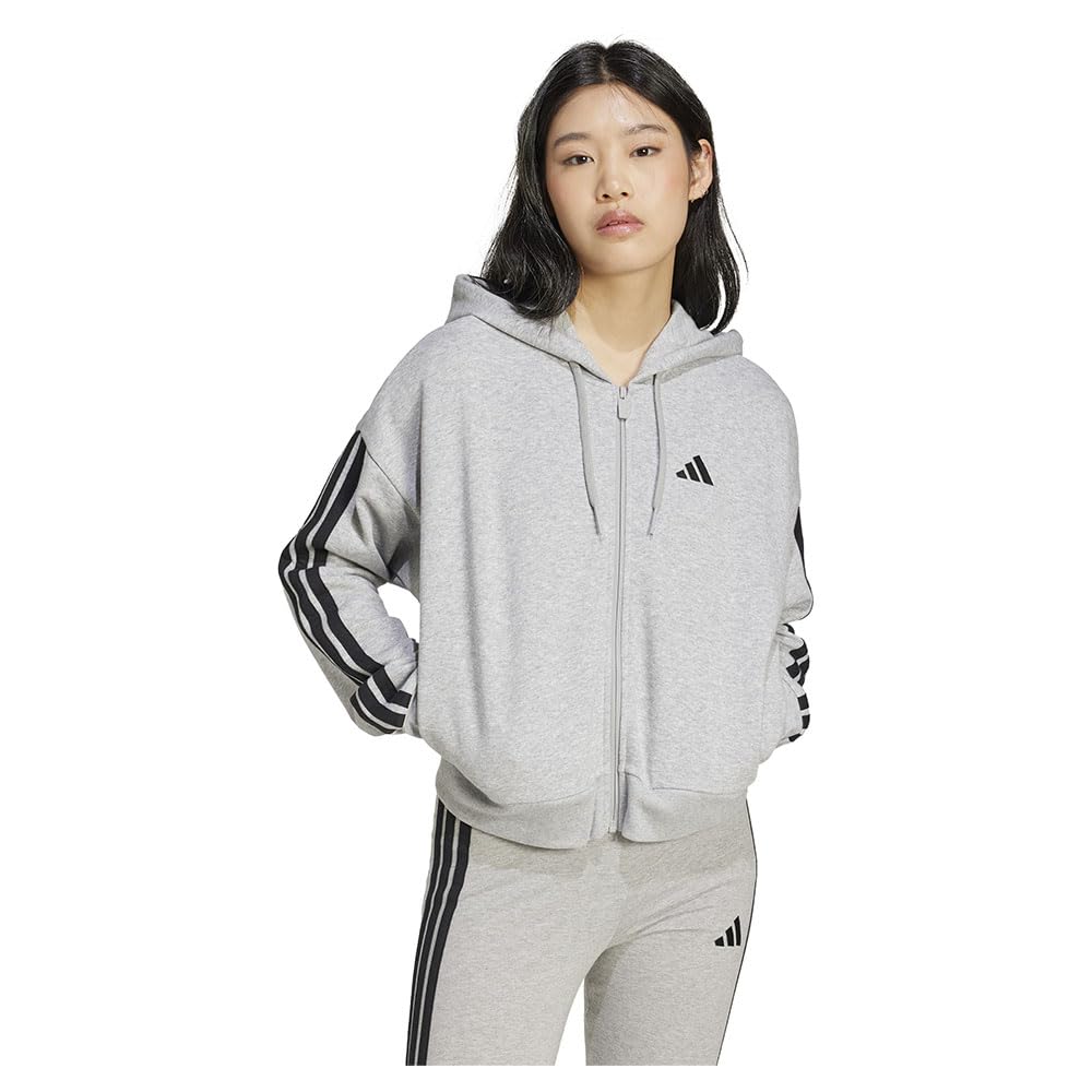 adidas Damska bluza z kapturem Essentials 3 paski French Terry na zamek błyskawiczny (1 szt.)