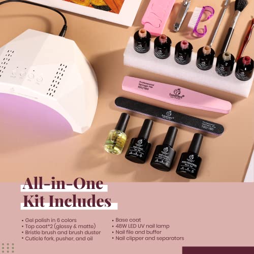 Beetles Gel Nail Polish Kit With U V Light Starter Kit, 6 Colors Nude Purple Beige Eucalyptus Green Gel Polish With 48W Nail Lamp Base Top Coat Manicure Diy Home Gifts For Women Girls #TOP1